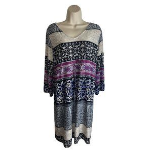 SOMA INTIMATES Women's Dress Knit Boho Mixed-Print Size Medium Wide Arms